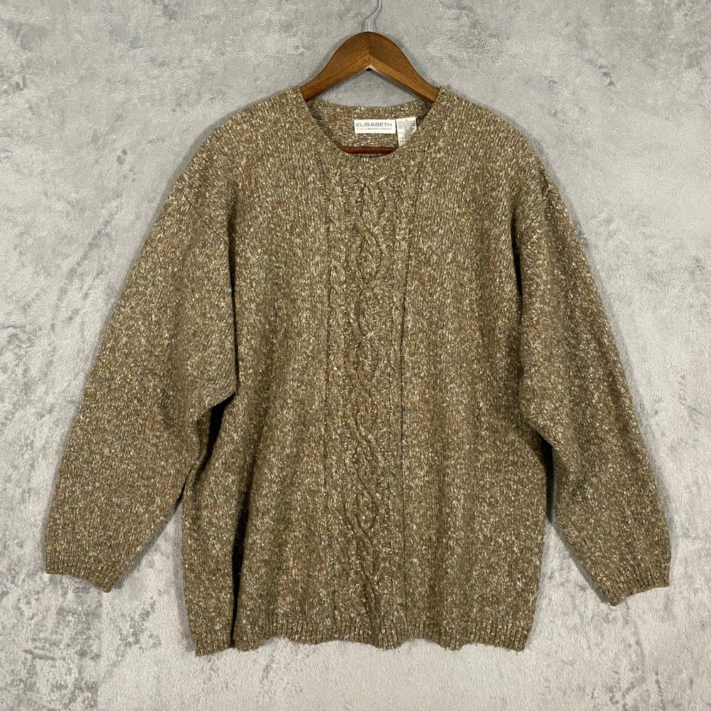 Vintage Elisabeth Sweater Sz 2 Earthy Brown Marled Cable Knit Liz Claiborne Cozy